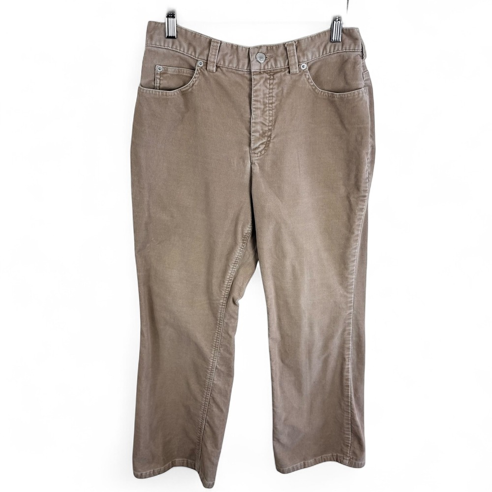 Lands End Womens Tan Corduroy Straight Leg Pants Khaki Cotton High Rise Size 8